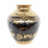 A SATSUMA VASE Japan Porcelain with black glaze and surrounding gold decoration. Mark tobase. 30