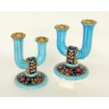 A PAIR OF CANDLESTICKS Longwy, France ''Emaux de Longwy''. Two-light candlesticks pairwith