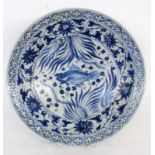 A WALL PLATE China Porcelain with blue underglaze painting. Six-character-mark, diameter:36