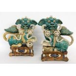 A PAIR OF PALACE DOGS China Ceramic, glazed in Sancai colours. 43 cm highPAAR PALASTHUNDEChina