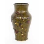 A VASE Japan, Meiji period Patinated bronze with surrounding relief decoration withflowering