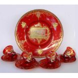 A VENETIAN GLASS SERVICE Murano circa 1900 Ruby red glass with rich gold and enamelpainting. Plate