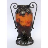 AN ART NOUVEAU VASE Muller freres, Luneville circa 1920 Clear glass with orange-red andblue powder