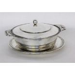 A COVERED TUREEN WITH SAUCER France, 20th century Silver-plated metal. Hallmarked. 12 cmhigh, 24.5