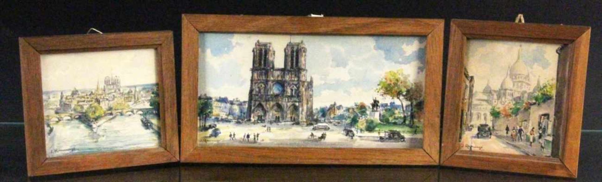 RAMAUGE, J. Paris, 1920s 3 watercolours with views of Paris. Each signed and titled verso.Max. 11