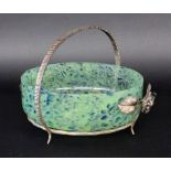 AN ART DECO FRUIT BOWL France 1930s Wrought iron frame with blue-green glass insert. 22 cmhigh,
