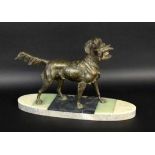 A HUNTING HOUND CATCHING A PHEASANT France, 20th century Patinated cast metal on oval basemade of