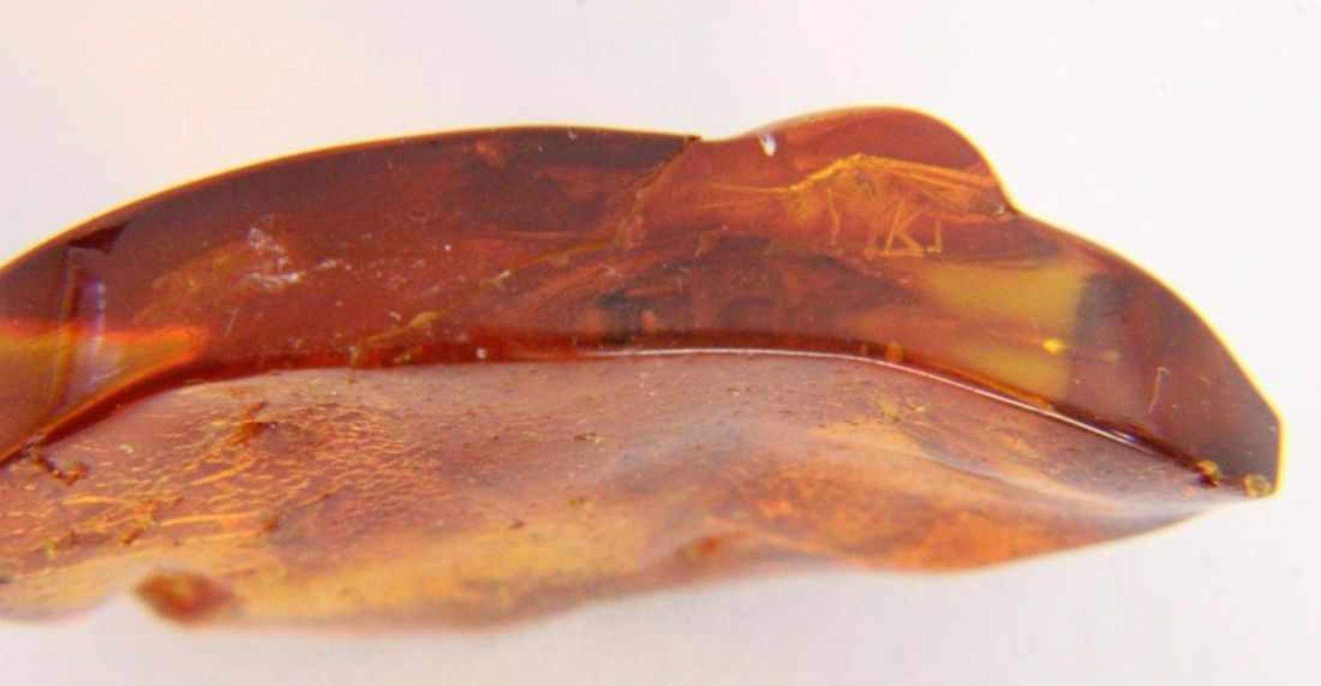 A NATURAL AMBER WITH INCLUSIONS Baltic. Approximately 4 x 3 x 0.6 cmNATÜRLICHER BERNSTEIN MIT