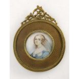 RATEL France, 19th century Colourfully painted miniature portrait on ivory. Signed, 5 cmdiameter.