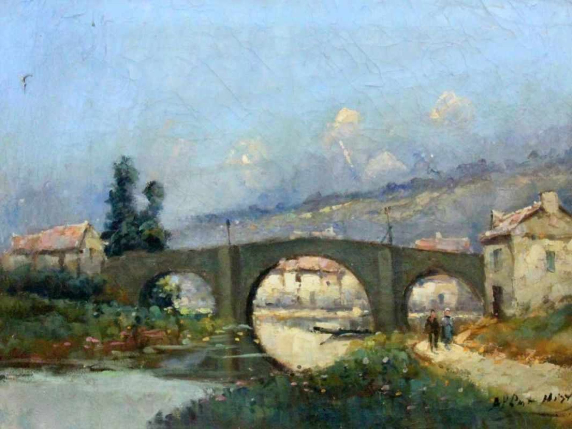 A BRETON PAINTER 20th century Old bridge in Ploermel (Brittany). Oil on canvas,indistinctly
