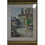 Nicolas Markovitch 1984-1964, Alsace Village Street Scene, signed watercolour, 40cm by 29cm