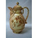 A Royal Worcester, blush ivory bone china Coffee Pot and Cover circa 1896, pear shape body with mask