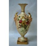 A Royal Worcester blush ivory bone china Vase, ovoid form with a pair of satyr mask handles, circa