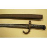 French pattern M1866 sword bayonet for use on the 11mm M1866 Chassepot needle-fire rifle, of typical