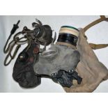 RAF Leather Flying Helmet complete with face mask, microphone, headphones and electric cables,