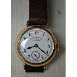 A Favre Leuba & Co Officers Wrist Watch, circa 1916, white enamel dial with Arabic numerals,