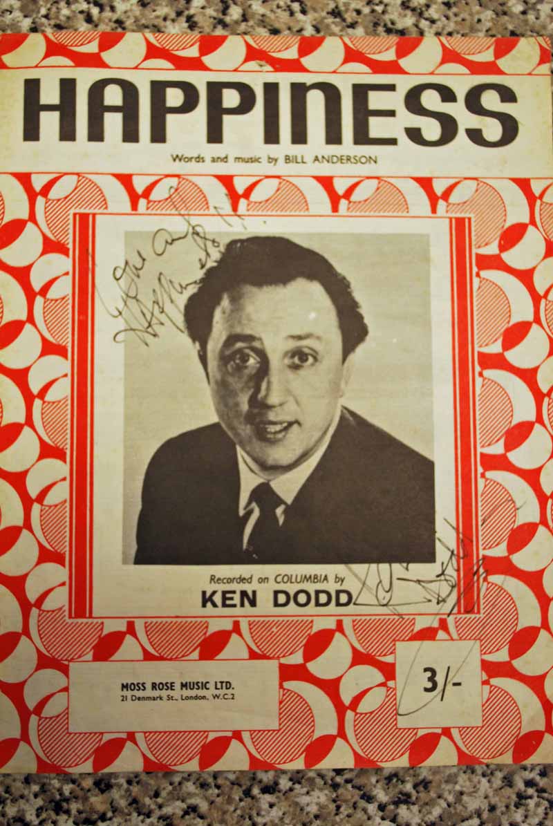 Ken Dodd (1927-2018) Happiness Music Score and Lyrics with Photograph, inscribed Love and