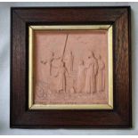 A Doulton Lambeth square terracotta Plaque by George Tinworth, modelled in relief with Christ and