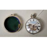 A silver pair cased Pocket watch with fusee movement and enamelled dial with plough scene by James