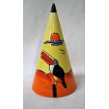 A large Lorna Bailey Sugar Sifter of circular triangle form decorated in the Toucan design,