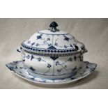 A large Royal Copenhagen porcelain Lidded Tureen and stand, oval form with organic knop to cover,