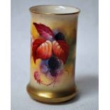 A Royal Worcester hand painted Vase of cylindrical form, decorated with fruit and leaves, signed