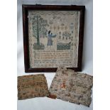 An early 19th century framed Needlework Sampler by Hannah Crabtree age 15, pictorial depicting