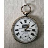 An open faced silver Pocket watch, dial marked Winter's Tramway Lever, key wind, case - Birmingham