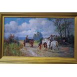 Charles W Oswald (fl late 19th/early 20th century), Rural Landscape with Figures and Work Horses