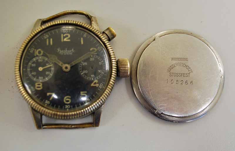 A Gentleman's German WWII Pilot's military Hanhart Chronograph Wrist Watch, nickel cased, black dial