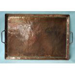 A large Arts & Crafts Copper Serving Tray of two-handled Rectangular form by John Pearson, planished