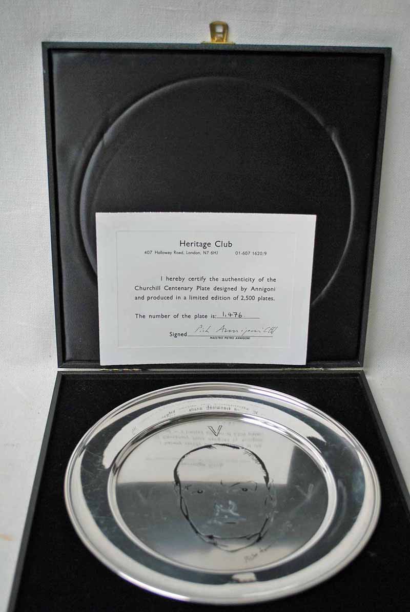 A silver Winston Churchill Centenary Plate, Limited edition issued by Heritage Club, designed by