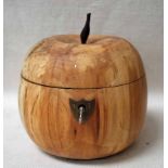 A large Fruit Wood Tea Caddy of typical apple shape with hinged cover, escutcheon and key, 13cm