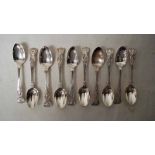 A set of ten Victorian silver Tea Spoons, Kings Pattern, London 1873, 11.78oz, 15cm long