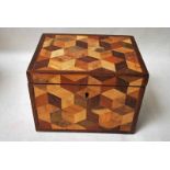 A parquetry inlaid rosewood Box, rectangular form, in a Tunbridge style, inlaid with numerous