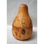 A large Fruit Wood Tea Caddy of typical Pear Shape with hinged cover, escutcheon and key, 12cm