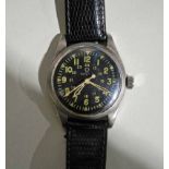 A Gentleman's Military Automatic Wrist Watch inscribed Omega to black face set with Arabic numerals,