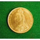 A Victorian 1887 22ct gold Five Pound Coin, Jubilee Head, 39.9g