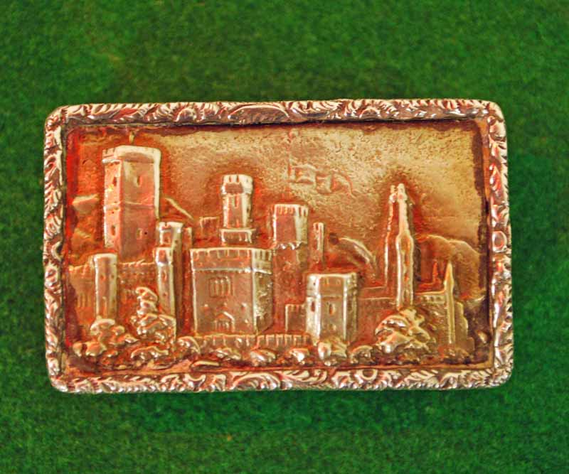 An early 20th century silver Castle Top Snuff Box, Birmingham 1912, hinged lid with castle scene,