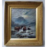Sidney Pyke, Highland Cattle in Snowy Highland Landscape, oil on canvas, signed lower left, 59.5cm