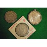 Maria Theresa, Austrian, three silver Thaler Coins dated 1780, one in white metal pendant mount