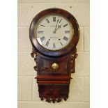 A Victorian mahogany cased Drop Dial Wall Clock by J Daykin of Skipton, 11' white enamel dial with