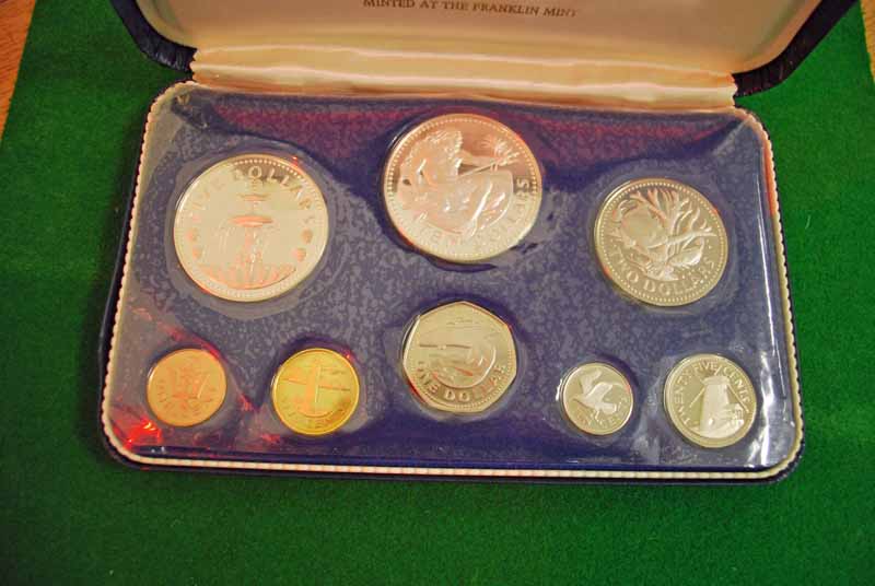Barbados 1973 First National Coinage Proof Set of eight coins including sterling silver Ten Dollar