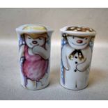 A pair of rare of Royal Doulton Salt and Pepper Pots, from the 1990 Snow Man Collection, cylindrical