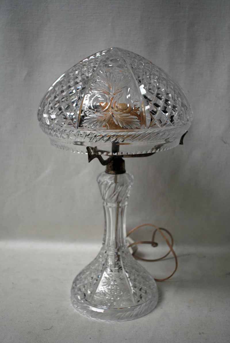 A large 20th century cut glass Table Lamp in the form of a mushroom, removable top, alternate cut