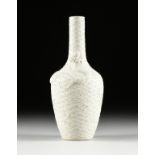 A CHINESE BLANC DE CHINE DRAGON RELIEF VASE, IMPRESSED MARK, LATE 20TH CENTURY, of mallet form