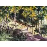 JOHN MORRISON (Australian 20th/21st Century) A PAINTING, "Birch Trees Along the Path," 1994,