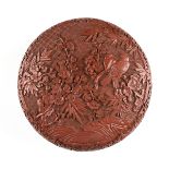 A CHINESE RED CINNABAR LACQUER DOMED BOX, CHINESE REPUBLIC PERIOD (1912-1949), an avian theme,