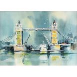 HAROLD PHENIX (American 1928-2009) A PAINTING, "Tower Bridge, London," CIRCA 1985, watercolor on