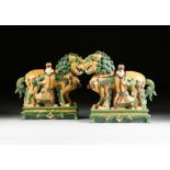 A PAIR OF CHINESE SANCAI GLAZED EARTHENWARE BUDDHISTIC LION AND ATTENDANT GROUPS, LATE 20TH CENTURY,